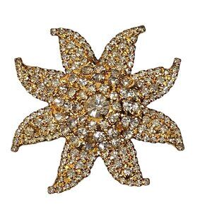Dorothy Bauer Brooch 8Point Star Gold Tone Rhinestone Beachy Boho Chic Elegance